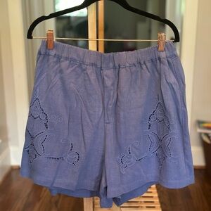 Blue Embroidered Women's Shorts size large NWT